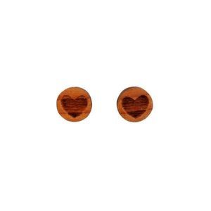 Heart Earrings - Wood Earrings - California Redwood Stud Earrings - Circle Post